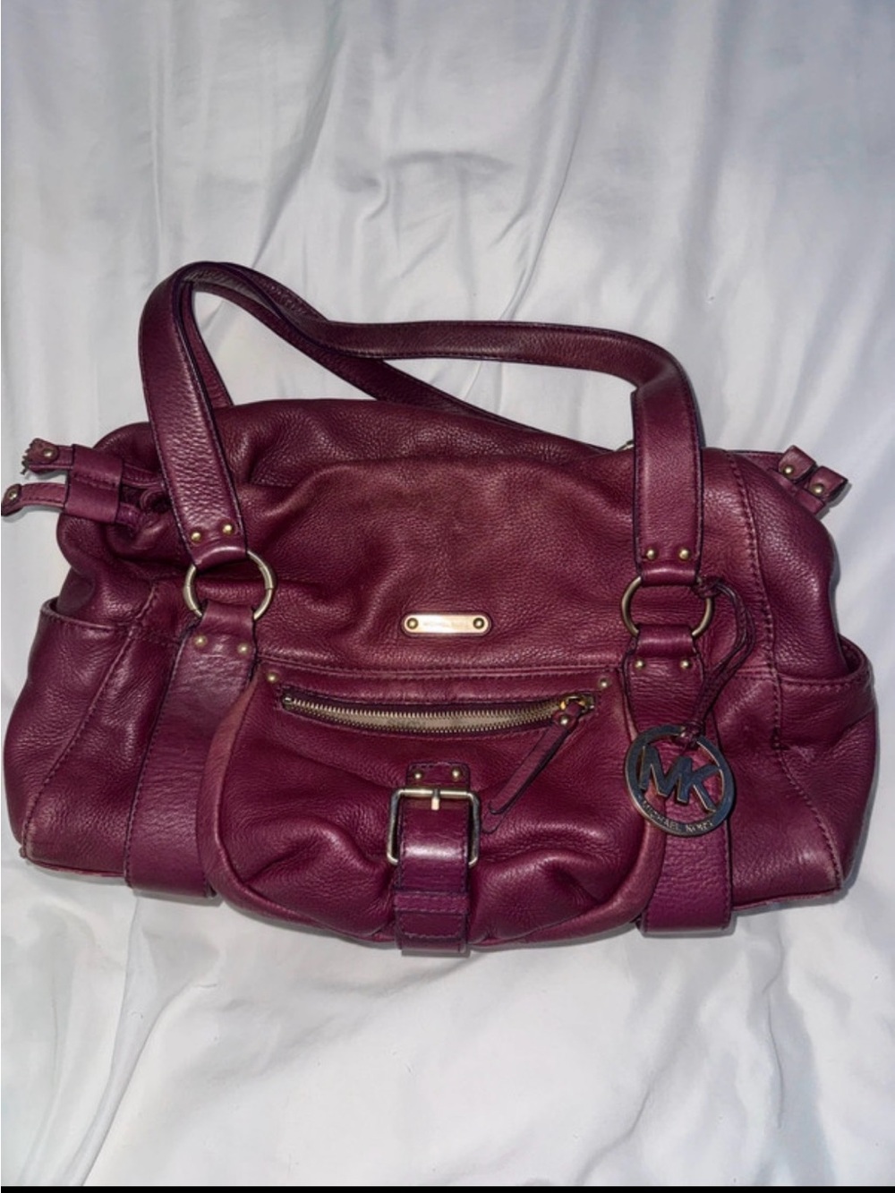 Michael Kors Burgundy Plum Pebbled Leather Satchel Shoulder Bag